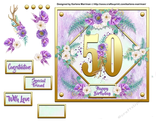 Metallic Gold Age Floral Card Topper - 50