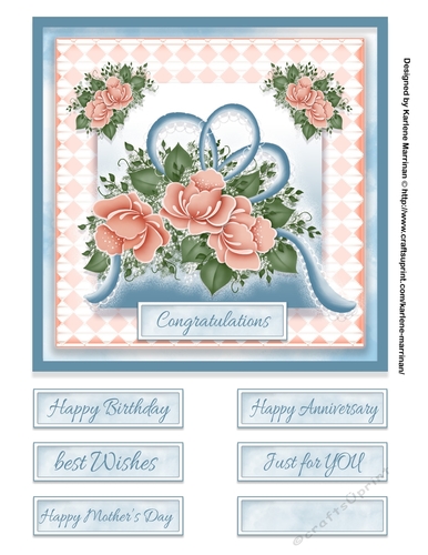 Cottage Blue & Orange Floral Bouquet Card Topper