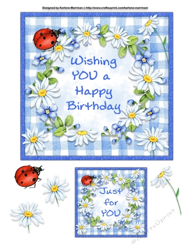 Cottage Blue Check Daisy Card Topper & Gift Tag