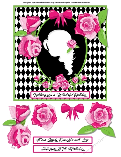 Bright Pink Floral Silhouette Card Topper