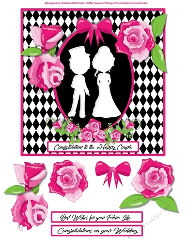 Bright Pink Floral Silhouette Card TopperWedding 