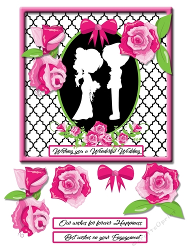 Bright Pink Floral Silhouette Card Topper Wedding   2
