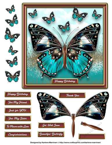 Mounted Butterfly Card Topper Turquoise