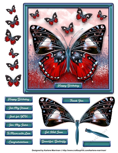 Mounted Butterfly Card Topper - Red