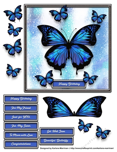 Watercolour & Alcohol Paper Butterfly Card Topper - Blues