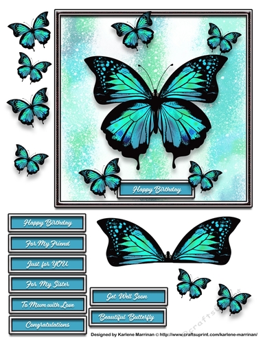 Watercolour & Alcohol Paper Butterfly Card Topper - Greens