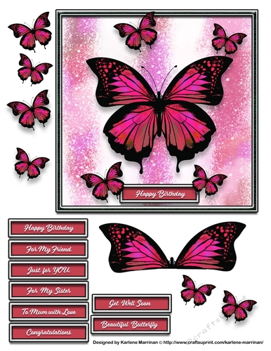 Watercolour & Alcohol Paper Butterfly Card Topper - Scarlet