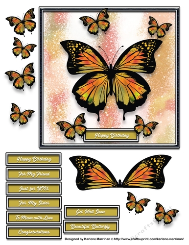 Watercolour & Alcohol Paper Butterfly Card Topper - Orange