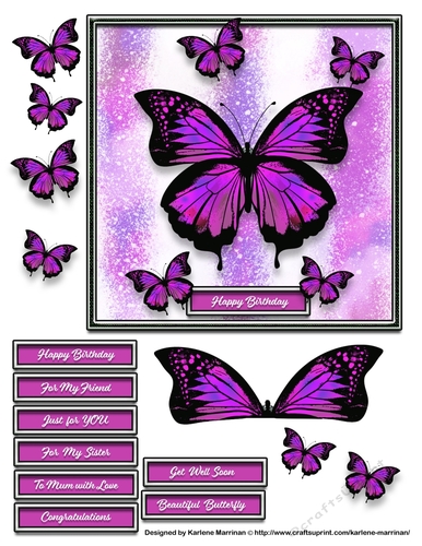 Watercolour & Alcohol Paper Butterfly Card Topper - Pinks