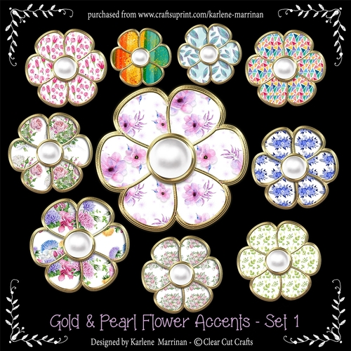 Gold Bevelled Flowers and Pearl Centres - Set 1 - Flower Mix