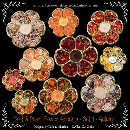 Gold Bevelled Flowers and Pearl Centres - Set 2 - Autumn
