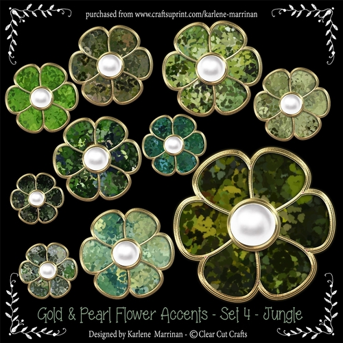 Gold Bevelled Flowers and Pearl Centres - Set 4 - The Jungle