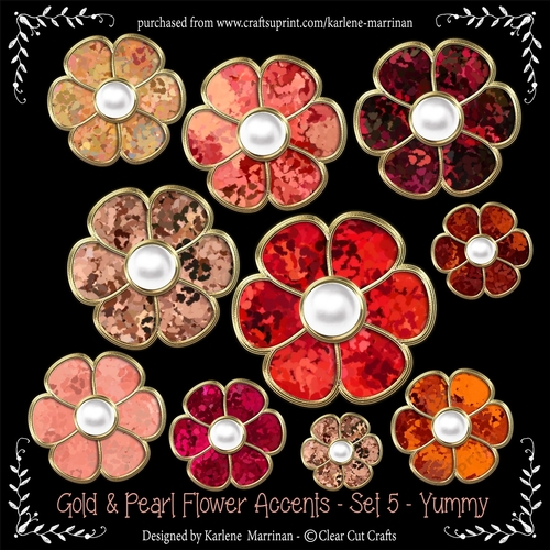 Gold Bevelled Flowers and Pearl Centres - Set 5 - Yummy Colours