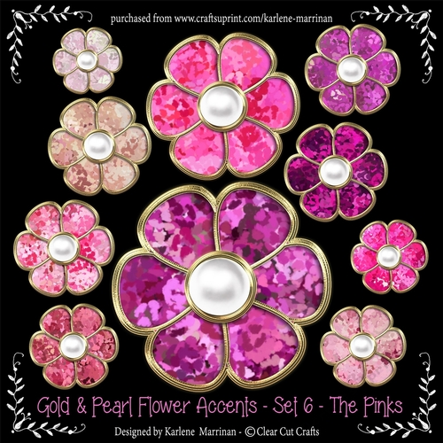 Gold Bevelled Flowers and Pearl Centres - Set 6 - The Pinks