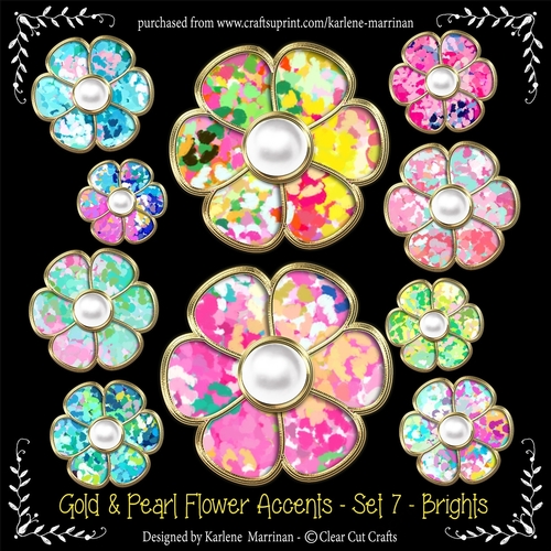 Gold Bevelled Flowers and Pearl Centres - Set 7 - The Brights