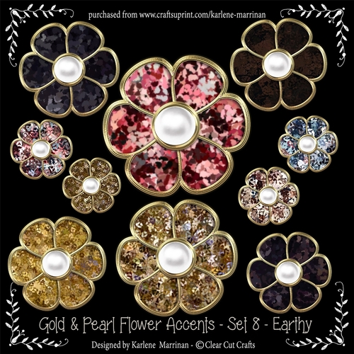Gold Bevelled Flowers and Pearl Centres - Set 8 - Earth Tones