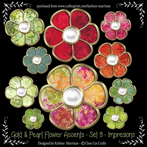Gold Bevelled Flowers and Pearl Centres - Set 9 - Impressionist