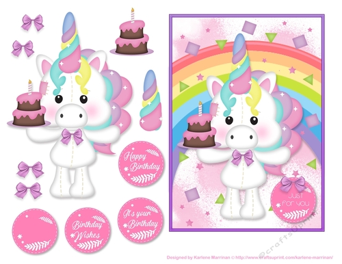 Pretty Rainbow Unicorn Card Topper
