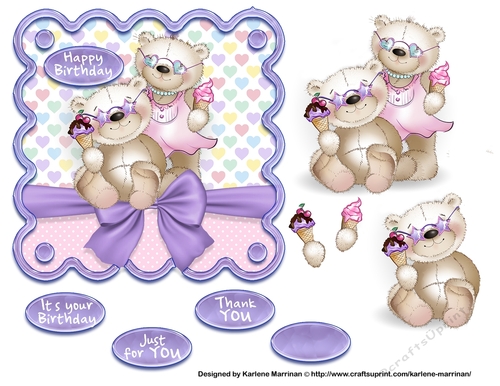 Teddy Bear Summer Icecream Card Topper