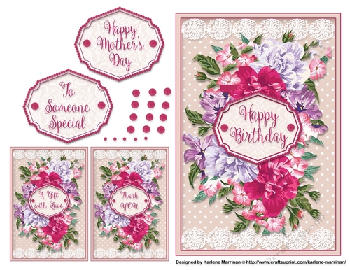 Flower Bouquet & Lace Card Topper & 2 Gift Card Toppers