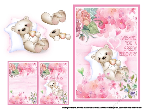 Teddy in Bed Speedy Recovery Card Topper and Gift Card