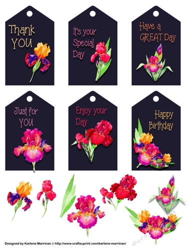 Stunning iris Gift Tags with Decoupage