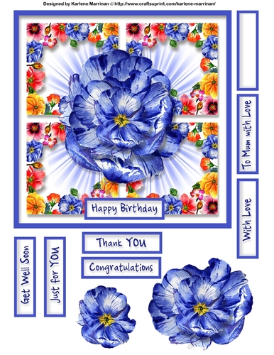 4 Square Flower Card Topper - Blue