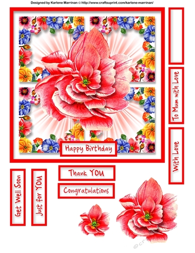 4 Square Flower Card Topper - Red