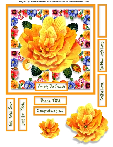4 Square Flower Card Topper - Yellow