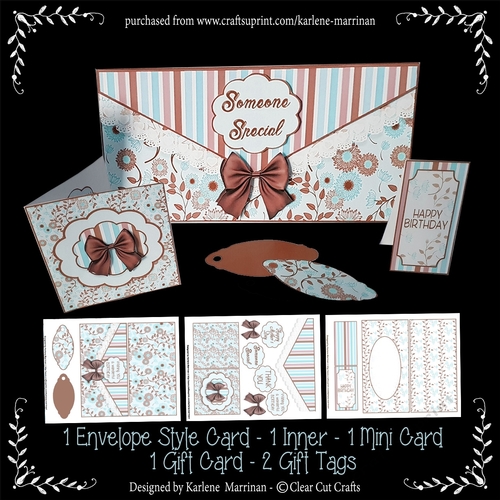 Envelope Look Floral Card Set - Blue & Brown
