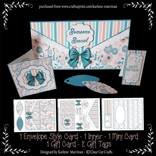 Envelope Look Floral Card Set - Pink & Turquoise
