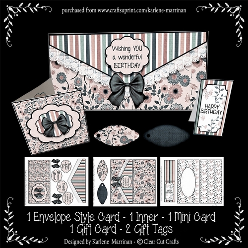 Envelope Look Floral Card Set - Grunge Texture