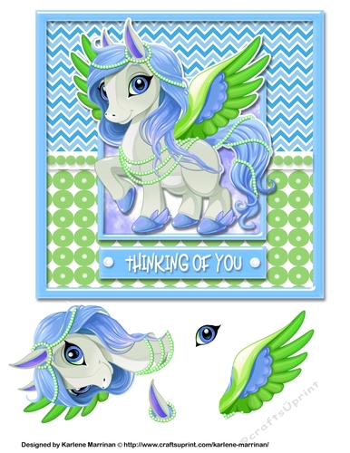 Unicorn - Thinking of You - Blue & Green Card Topper