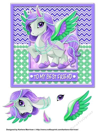 Unicorn - Best Friend - Purple & Green  Card Topper