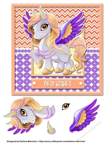 Unicorn - Best Wishes - Orange & Purple Card Topper