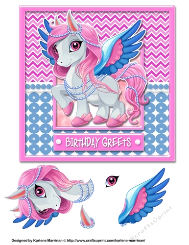 Unicorn - Birthday Greets - Pink & Blue Card Topper