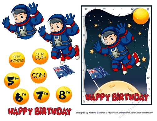 Little Astronaut Planted the Flag Card Topper - Australian