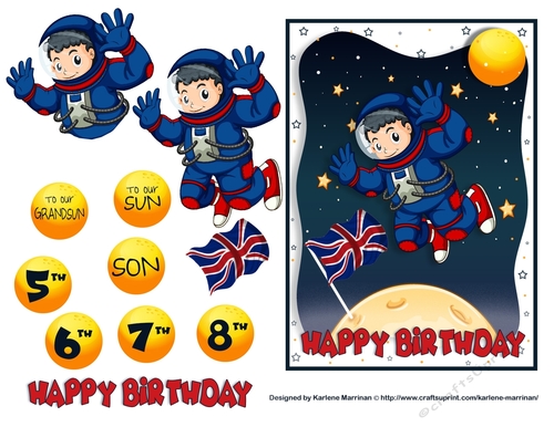 Little Astronaut Planted the Flag Card Topper - Union Jack - English