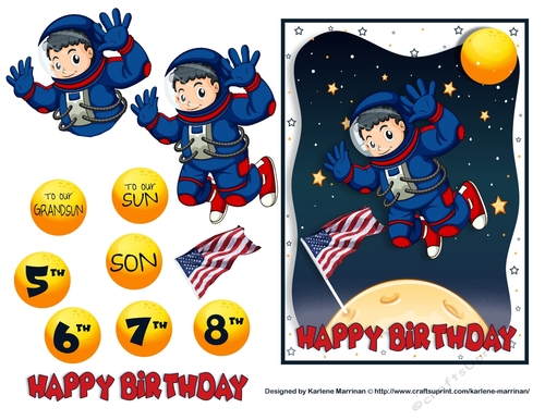 Little Astronaut Planted the Flag Card Topper - American - USA