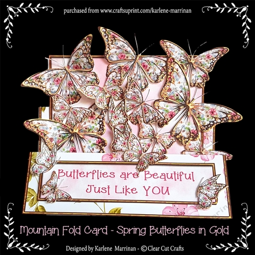 Mountain Fold Card - Spring Butterflies in Gold