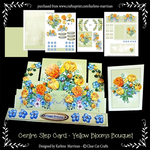 Centre Step Card - Yellow Blooms Bouquet