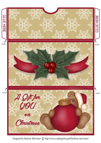 Holly and Bear Christmas Money/Gift/Voucher Wallet/Pocket or Envelope