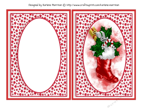 Christmas Red Oval Front Card Topper  & Inner - Christmas Stocking