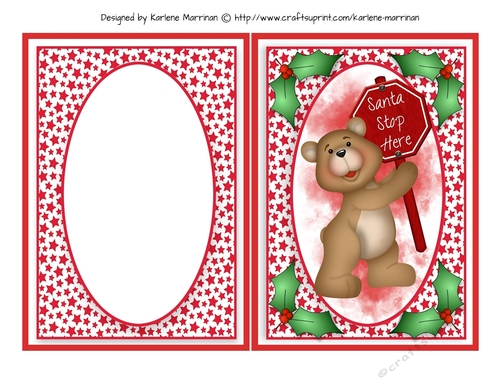 Christmas Red Oval Front Card Topper  & Inner - Santa Stop Here