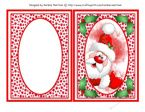 Christmas Red Oval Front Card Topper  & Inner - Santa is Here