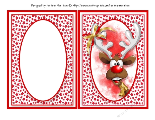 Christmas Red Oval Front Card Topper  & Inner - Rudolph the Reindeer