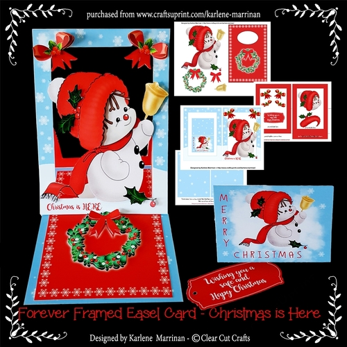 Forever Framed Easel Card - Christmas is Here Snowman