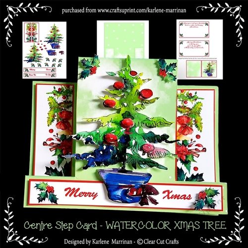 Watercolor Xmas Tree Centre Step Card