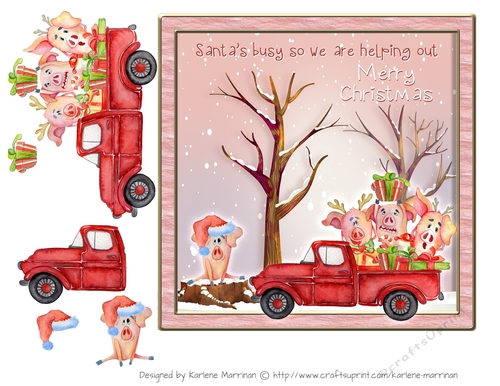 Santas Pigs are Helping Out Card Topper