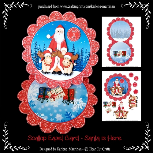 Santa is Here Scalloped Easel Card
